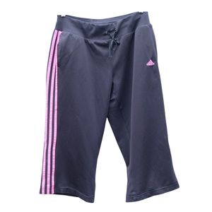 Adidas Black Pink Striped Active Running Capris Tracker Jogger Pants EUC L